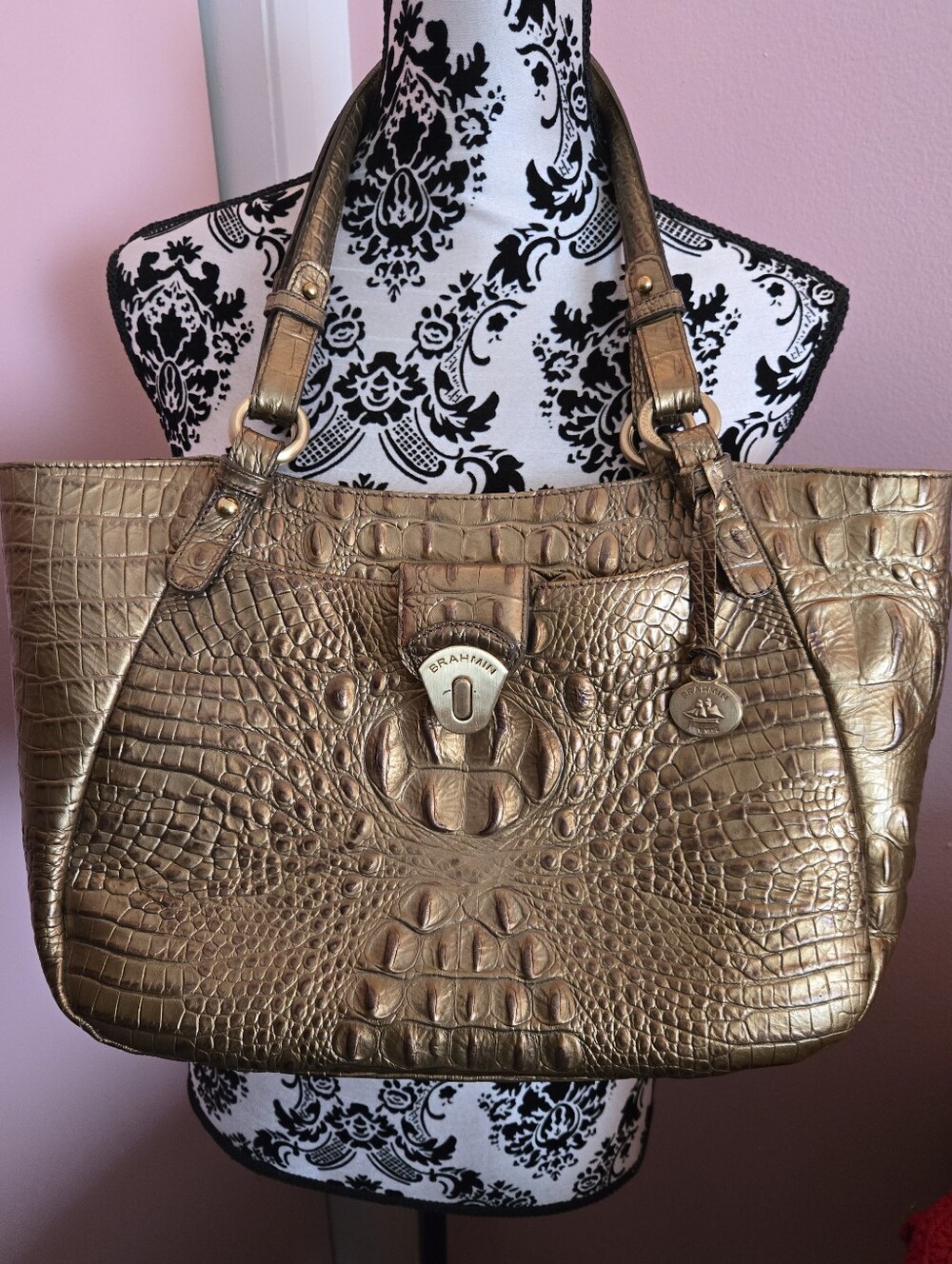 Brahmin Gold Croc-Embossed Shoulder Bag